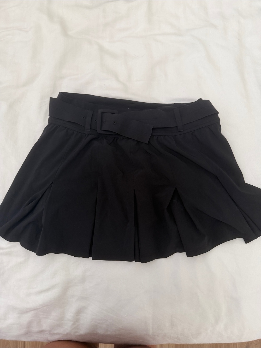 aerie Black Pleated Skater Mini Skirt with Matching Belt